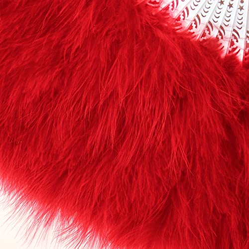 BABEYOND 1920s Marabou Feather Folding Hand Fan - color: Red