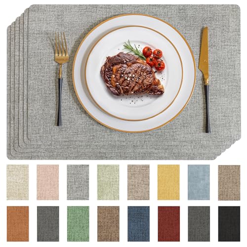 Romanstile Faux Leather Vinyl Placemats Set of 6, Light Grey - color: Light Grey