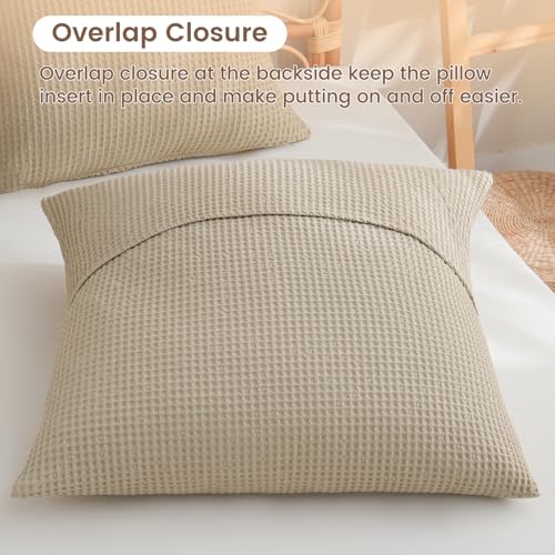 PHF Cotton Waffle Euro Shams 26" x 26", Khaki, No Insert - color: Khaki, size: 26" x 26" (Pack of 2)