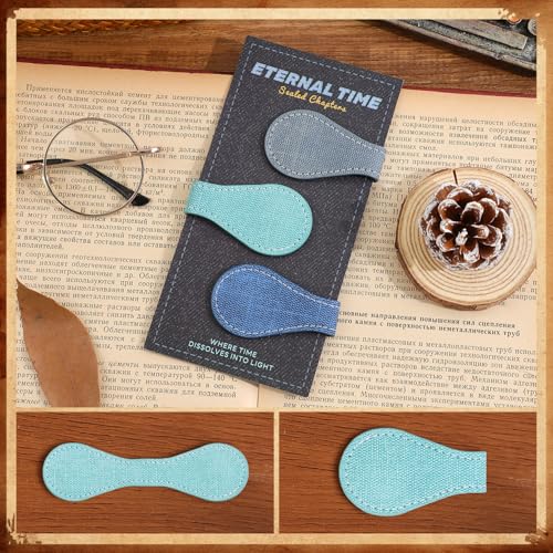3PCS Vintage Magnetic Leather Bookmark, Leather Magnetic Bookmarks for Women, Magnetic PU Bookmarks Clip Book Accessories, Denim Pattern - style: Denim