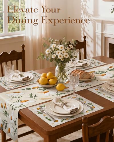 Embroidered Placemats Set of 6-13"x 18" 6PCS Embroidered Rustic Washable Fabric Place Mats Farmhouse Boho Dining Table Mats Dinner Placemats, Daisy - color: Daisy