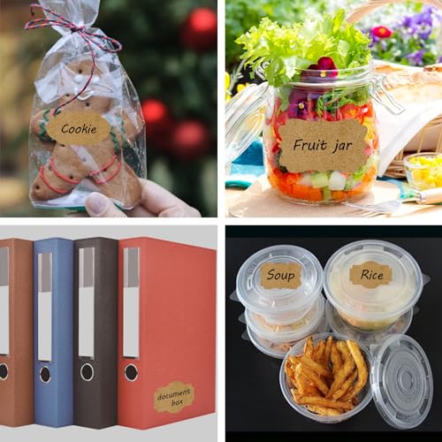 300 Pcs Kraft Tags, Brown Name Labels, Self-Adhesive Gift Stickers for Christmas, Presents, Jars, Bottles (Brown) - color: Brown, size: 300 Pcs
