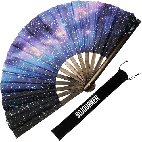 SoJourner Bags Galaxy Rave Fan - Large Folding Clack Fan for Men and Women - Rave Accessories for EDM, Line Dancing, Cosplay, Concerts and More - color: Galaxy