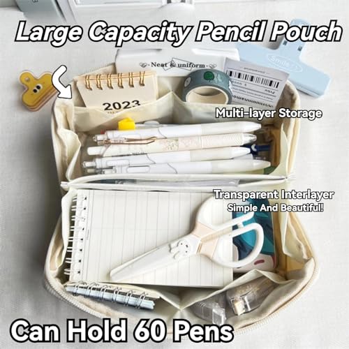 Pencil Pouch Multi-Layer Large Capacity Capybara Print Quirky Fun Cute (Beige-1), TM240315-1(2)-test-1 - color: A