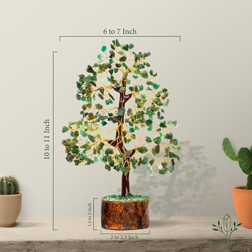 ZENFULSTONE Green Jade Crystal Tree of Life for Luck & Prosperity Decor for Home and Office | Handmade Bonsai for Wealth & Balance and Good Fortune | Perfect Well-Being Gift for Loved Ones - color: Green Jade Golden Wire