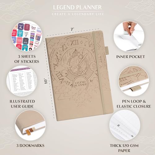 Legend Planner PRO Weekly & Monthly, Large Undated, 7”x10”, Seashell - color: Seashell + Gold Foil