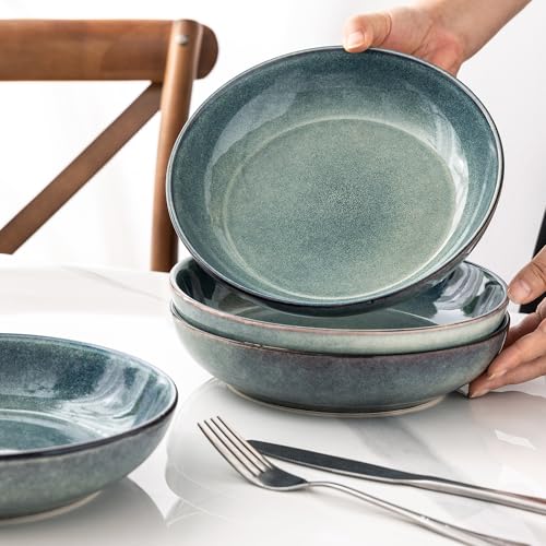 AmorArc 8.5’’ Ceramic Pasta Bowls Set of 4, 36oz Large Stoneware Bowls Set - color: Ceylon Blue, size: Set of 4
