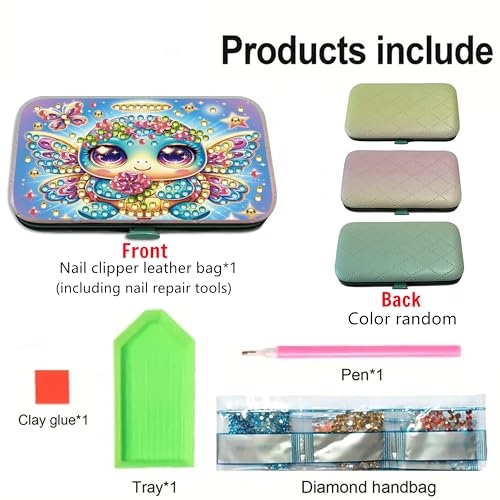 F-CANLAN Winged Turtle Butterfly Diamond Art Manicure Kit Nail Storage Case - color: Blue