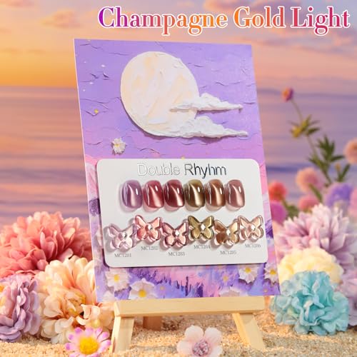 Double Rhythm Cat Eye Gel Nail Polish Set of 6 Same Color Same Bottle 0.5 Oz Shimmer Glitter with Magnet Holographic Reflective Magnetic UV Nail Polish Kit at Home (Rose Coffee Brown Red-T6-62) - color: Dreamy Galaxy Brown