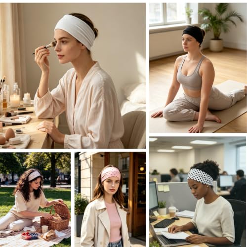 Sunolga 7 Pack 4.2in Wide Floral Polka Dot Non Slip Headbands for Women