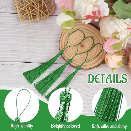 100 Pcs Bookmark Tassels Bulk Grass Green Soft Craft Silky Handmade Mini Tassels for Jewelry Making with Loops for DIY Craft Accessory Dress Decoration - color: Grass Green