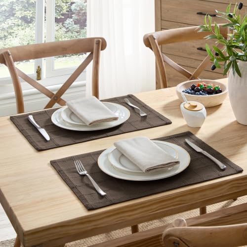 ZeeMart Linen Checked Farmhouse Placemats Set of 6, Chocolate 13x19in - color: Chocolate, size: Set of 6