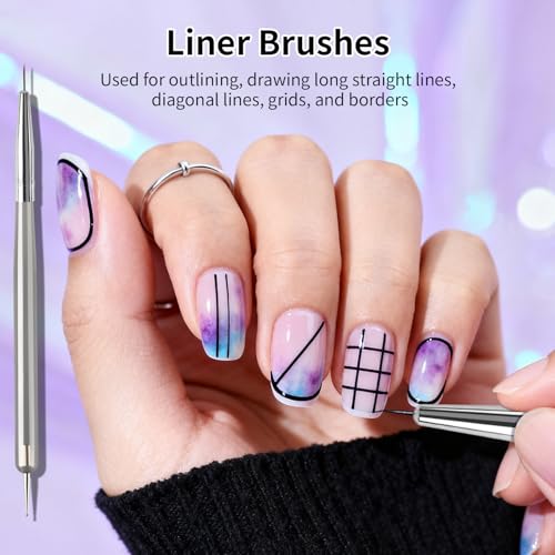 JODSONE 6Packs Nail Art Brushes,Nail Art Tool Set,Dotting Tools,Dust Brush,Striping Brushes for Long Lines,Drawing Pen for Gel Polish Design Supply,DIY Manicure Tools Gift for Women - color: 6PCS