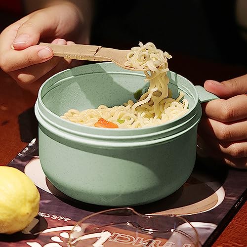 4Pack Wheat Straw Microwave Ramen Bowl Set Noodle Bowls With Lid and Spoon, Improved Easy-Grip Design for On-the-Go - Holds Soup, Rice, Cereal & More - BPA-Free - color: Green 4-Pack