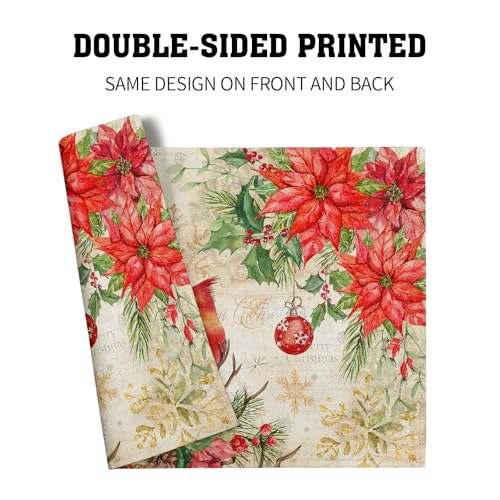 Winter Red Birds Placemats Set of 4 Xmas Holly Berry Pine Cones Place Mat for Kitchen Dining Decor 12 x 18 Inch Watercolor Poinsettias Linen Fabric Table Mats for Home Holiday Seasonal Party - color: Xmas Bird