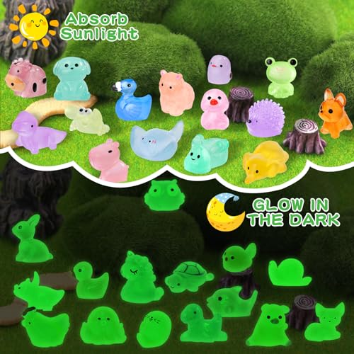 240 PCS Luminous Mini Resin Animals 30 Styles Miniatures Animal Figurines Glow in the Dark Tiny Little Animals Figures to Hide for DIY Fairy Garden Micro Landscape Dollhouse Aquarium Party Decor - color: 240pcs-animals