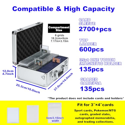 Lockable Trading Sports Card Case Storage Box - color: Silver, size: Large