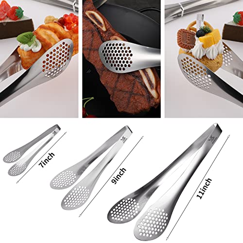 MSY BIGSUNNY Chef Kitchen Tongs Stainless Steel Food Serving Tongs Set Buffet tongs (silver 7" 9" & 11", 3 pack) - color: silver 7" 9" & 11" Serving Tongs