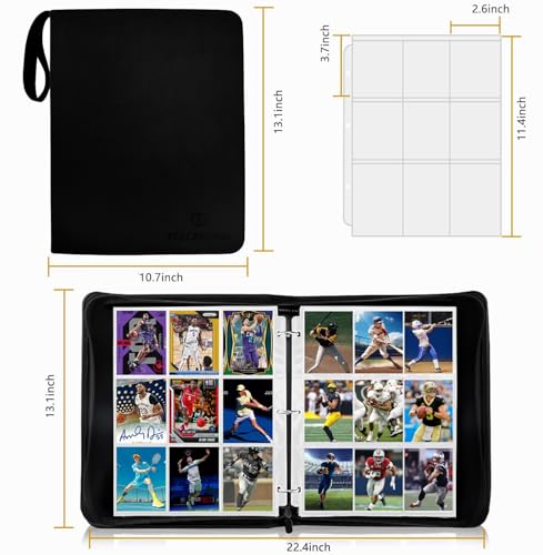 9-Pocket Trading Card Binder with 60 Removable Double-Sided Sleeves - Holds 1080 Cards, Premium Zippered Album for MTG, TCG, Sports Cards, Game Cards, Gifts for Boys and Girls (Black) - color: Black