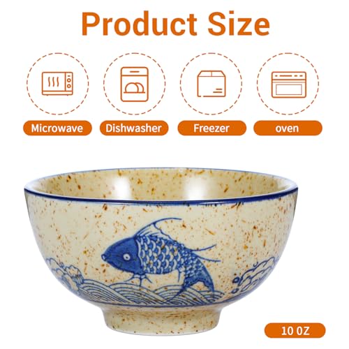 Retro Ceramic Bowls Set for 6, 4.5 Inch Japanese Chinese Bowl Small Hand-Painted Floral Plum Ceramic Bowls for Soup Rice Cereal Dessert Snack Fruit Salad Noodles, Dishwasher Microwave Safe