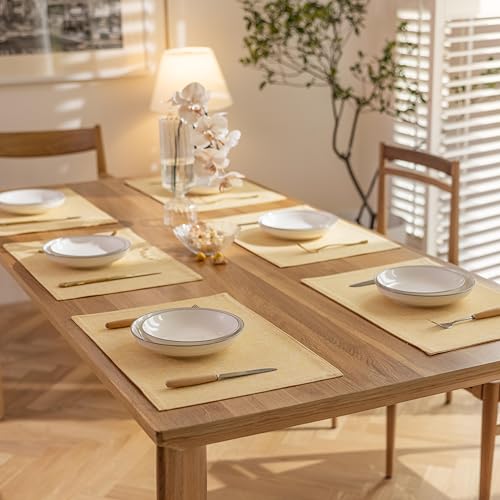 Demetex Placemats Set of 6 Yellow Linen Table Mats Heat Resistant Cloth Place Mats for Dining Room Kitchen Tables, Yellow - color: Yellow, size: Placemats set of 6