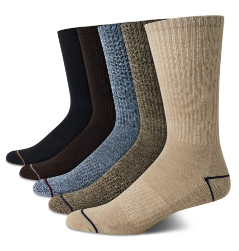 Nautica Mens Crew Socks 5 Pack Moisture Wicking Athletic Work & Dress Socks - color: Brown/Khaki