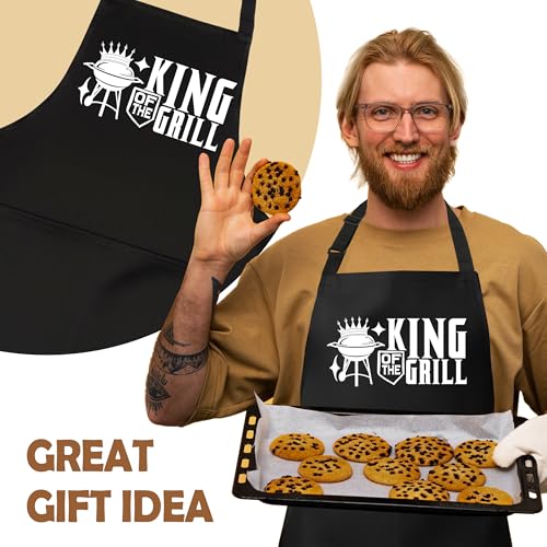 King of the Grill Funny Aprons for Men with 2 Pockets, Cooking Apron for Dad, Gag Gifts for Men, Adjustable BBQ Grilling Apron for Husband, Chef Kitchen Gifts for Birthday & Father’s Day - A20 - color: King of the Grill 3