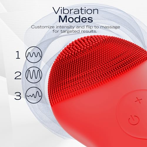 Nautica PC120 Facial Cleansing Brush Made with Ultra-Hygienic Soft Silicone, Waterproof, Rechargeable Vibrating Face Exfoliator Scrub Brush with Sonic Technology for Men & Women - Dancing Red - size: Dancing Red