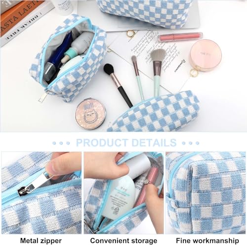 EIMMBD Makeup Bag 3 Pieces Large Capacity Checkered Cosmetic Bags Travel Toiletry Bag Organizer Cute Makeup Pouch Storage for Women(Blue) - color: Blue