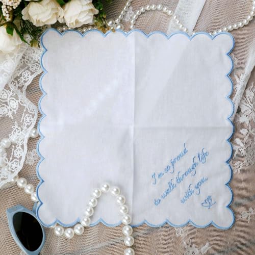 Something Blue Wedding Handkerchiefs for Bride, Embroidered Wedding Gift for Husband Mom Dad - color: Husband