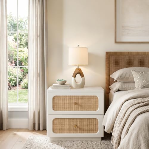 OYEARS 19'' Small Boho Table Lamps for Bedroom Set of 2 for Bedside - color: Beige and White