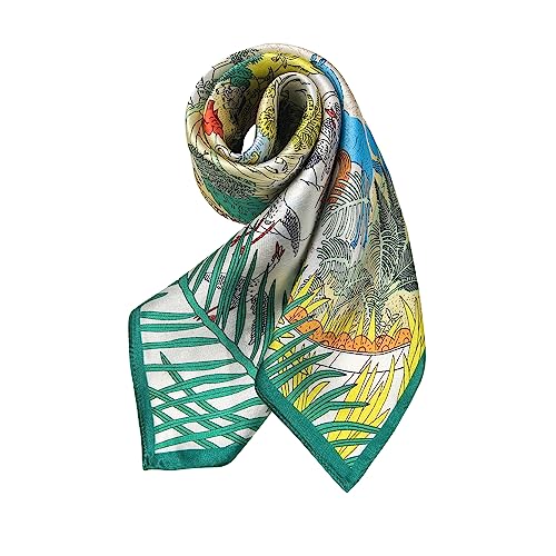 100% Mulberry Silk Scarf - 21" Square Lightweight Neckerchief, Gift Packed - color: Rainforest