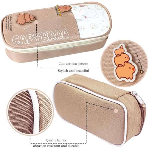 Capybara Pencil Case, Large Kawaii Pen Pouch for School and Office - style: Light Brown Capybara