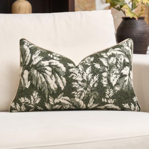 Alerfa Dark Green Neutral Floral Pillow Cover 12 x 20 Inch, Vintage Rectangle Couch Fall Throw Pillow Cover Soft Decorative Farmhouse Accent Pillowcase for Living Room Bedroom - color: Dark Green, size: 20" x 12" (Pack of 1)