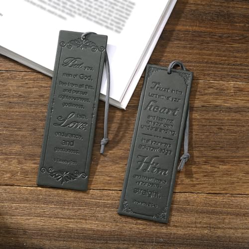 2 Pcs Leather Bible Bookmark, Christian Bookmarks Gifts for Men Book Marks for Reading Men (Dark Grey) - style: Dark Grey