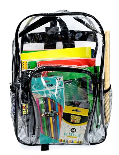 School Supply Boxes | 17" (Black or Clear) Backpack Bundle for (Elementary, Intermediate, or High School) - color: Clear, style: Elementary Pallet (180 Pack)