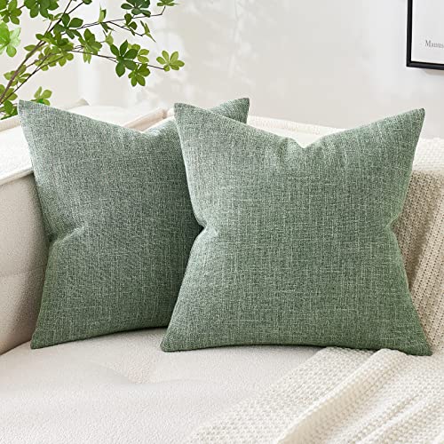 MIULEE Linen Textured Christmas Pillow Covers 16x16 Inch Sage Green - color: Sage Green, size: 16" x 16" (Pack of 2)