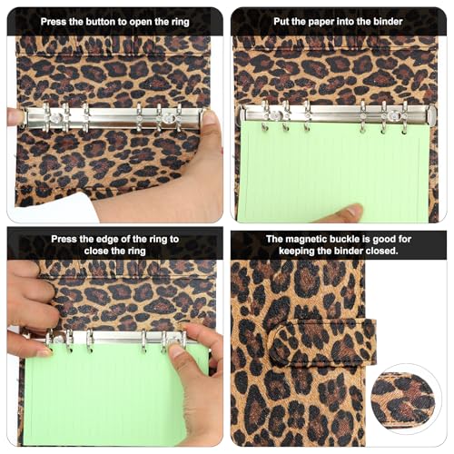 Convend A5/A6 Refillable 6 Ring Faux Leather Binder Cover (Leopard) - color: Leopard Texture, size: Luxe-A5
