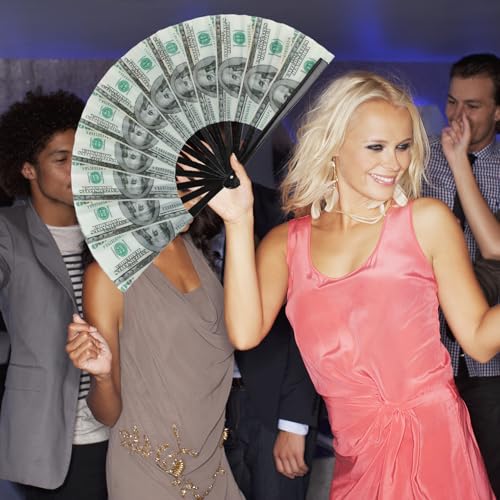 Large Folding Hand Rave Fan for Men/Women, Popping Fan for Line Dancing, Decorative Folding Hand Fan for Boots On The Ground, Festival, Gift, Home Decorations(Dollar) - color: Dollar