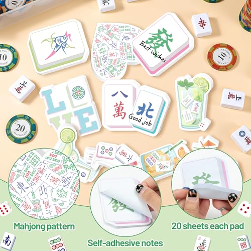 CJiangpo 30Pcs Mahjong Sticky Notes Pads, 600 Sheets Funny Cocktail Sticky Notes Self Stick Notepad Memo Pads Page Marker, Mah Jong Lovers Gifts Birthday Mahjong Party Decoration Supplies - color: Mahjong
