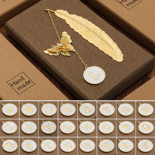 Personalized Initial Metal Butterfly Feather Bookmark for Women Girls Readers Book Lover Birthday Gifts for Women Her Teacher Girlfriend Wife Mom Sister Friend Daughter (Letter L) - style: Letter L