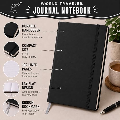 Eccolo Cool Jazz Hardbound Writing Journal, 192-Page Lined Paper, Lay-Flat - color: Black, size: Medium - (6-x-8.5 Inches)