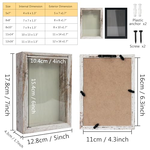 GraduationMall 5x7 Top Loading Shadow Box Frame with HD Glass,Wood Display Case with Slot,1.25 inches Interior Depth,Ideal for Wine Bottle Caps,Tickets,Shells,Stamps and More,White - color: Rustic White, size: 5x7
