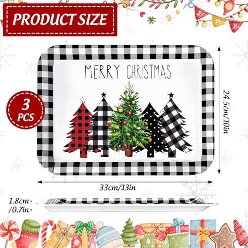 JarThenaAMCS 3Pcs Christmas Serving Trays Black and White Plaid Xmas Tree Platter Rustic Serving Dishes for Holiday Party Sharing Snacks Fruit Dessert Candy - style: Christmas Plaid Tree