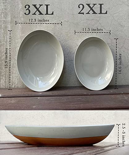 MORA Ceramic Large Serving Bowls- Set of 2 Oval Platters for Entertaining. Modern Kitchen Dishes for Dinner, Fruit, Salad, Turkey, etc. Oven and Dishwasher Safe, 110/80 oz, 16" / 14.6" - Earl Grey - color: Earl Grey, size: 3XL & 2XL