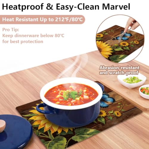 Peacoblue Placemats Set of 4,Faux Leather Countryside Flowers Design - style: Sunflowers and Countryside Flowers