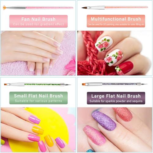Nail Art Brushes, 9 Pcs Nail Brush Set with Liner Brush and Dotting Pens - color: 9PCS Nail Brush Set