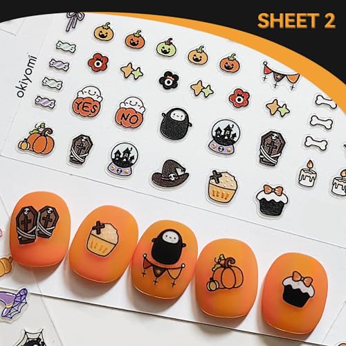Okiyomi Halloween Nail Stickers for Kids, 3D Glow in the Dark, 4 Sheets - color: 5d Halloween