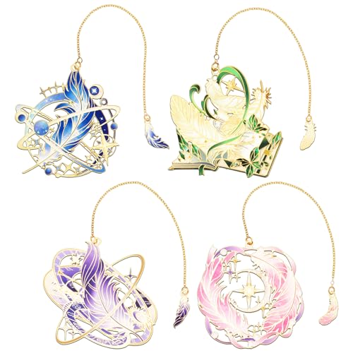 4 Pieces Metal Retro Feather Series Bookmark, Perfect for Women Readers (BKM-066-F4) - color: Retro Feather Series