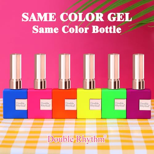 Double Rhythm 6 Pcs 15 ML Gel Polish Set Same Color Same Bottle Soak Off Gel Polish Kit Nail Art Manicure Salon DIY at Home for Women (Neon Green Red Pink Blue Purple-T6-12) - color: Neon Fluorescent